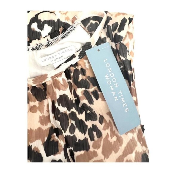 London Times Womens Black Ivory Leopard Cold Shoulder Midi Dress Plus Sz 2X New - Picture 5 of 8